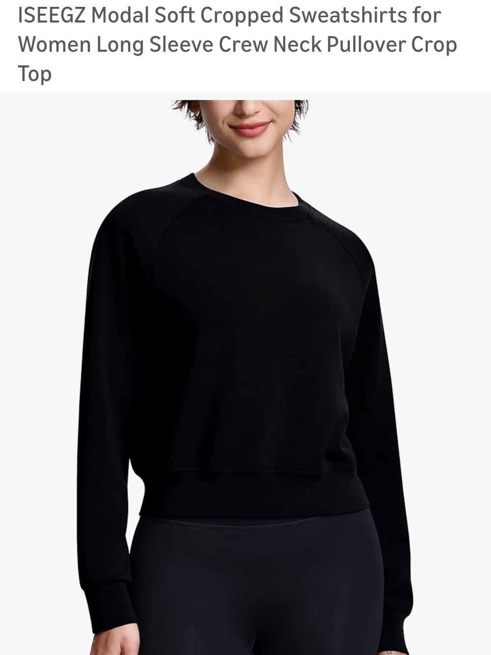 Women's Black Modal Cropped Crewneck Sweatshirt
